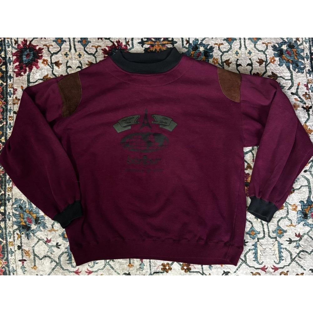 Vintage Bonjour International Sweater Size Large Maroon Eiffel Tower